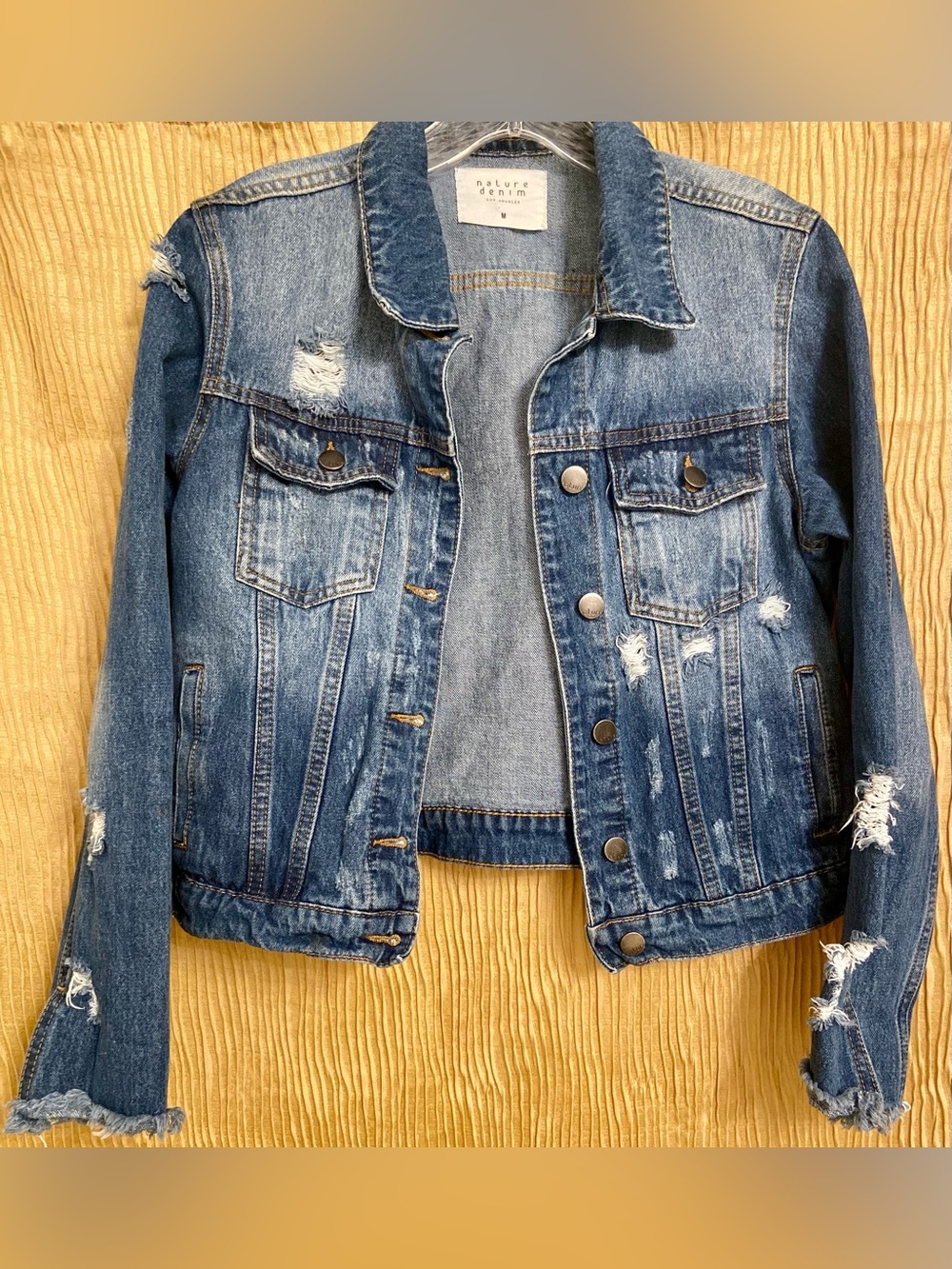 Nature Denim Women's Distressed Blue Jean Jacket with Button Front